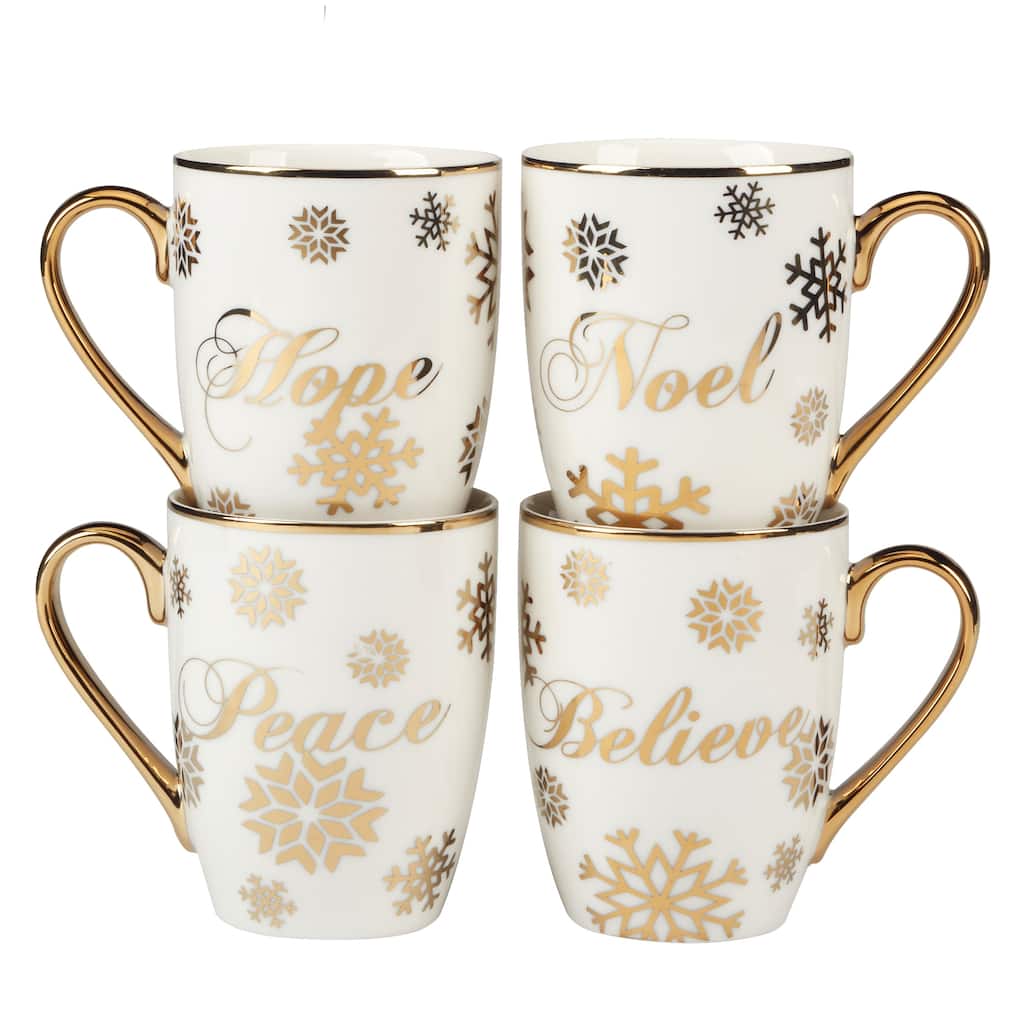 Certified International Christmas Glitter 16 oz. Gold Mugs, Set of 4