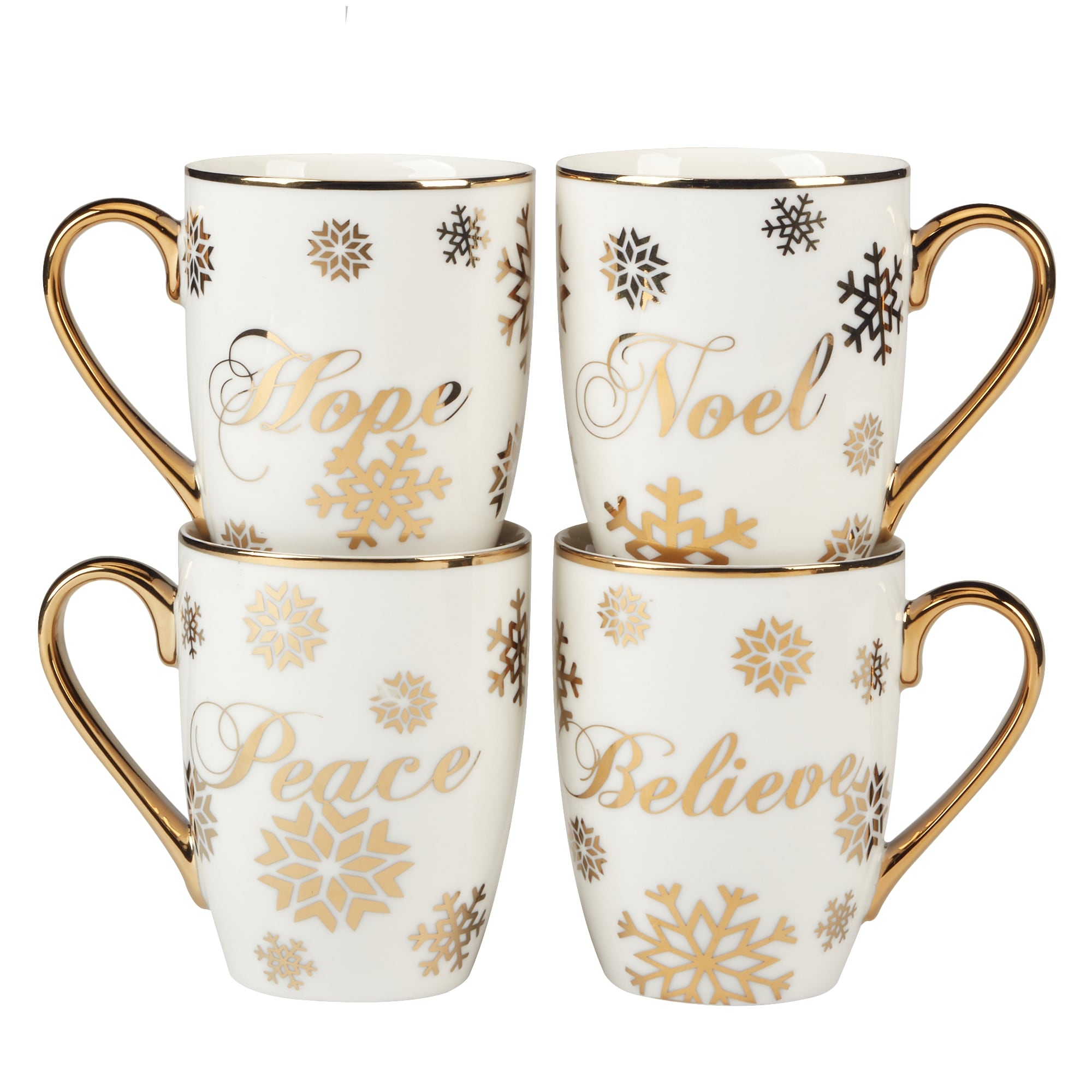 Certified International Christmas Glitter 16 oz. Gold Mugs, Set of 4