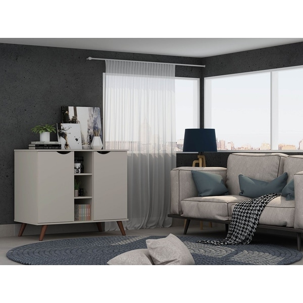 Hampton 39.37 Buffet Stand Cabinet with 7 Shelves and Solid Wood Legs in White. Opens flyout.