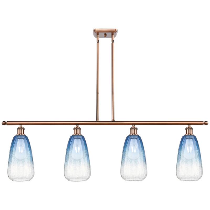 Innovations Lighting Endless Possibilities Ballston - Brookhaven Almond - 4 Light 48" Stem Hung Island Light - Antique Copper/Sapphire Blue