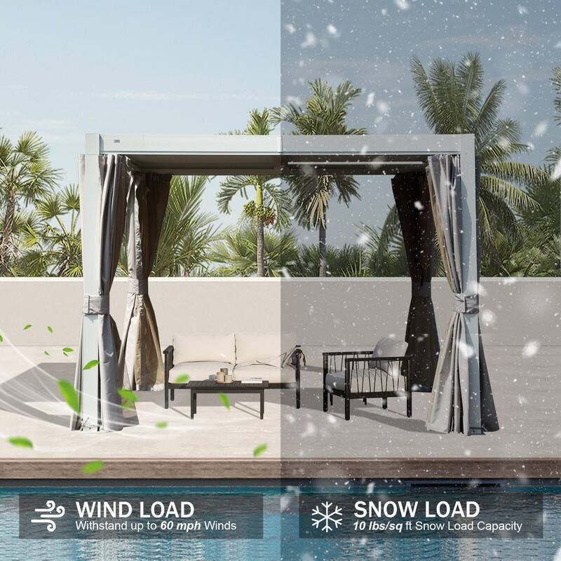 Domi Louvered Pergola 10' x 10', Aluminum Outdoor Pergola with Adjustable Louvers, Full Aluminum Frame, Built-in Gutter System