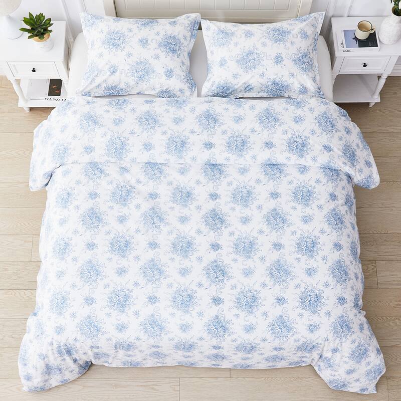 Floral Etching Cotton Duvet Set Light Blue