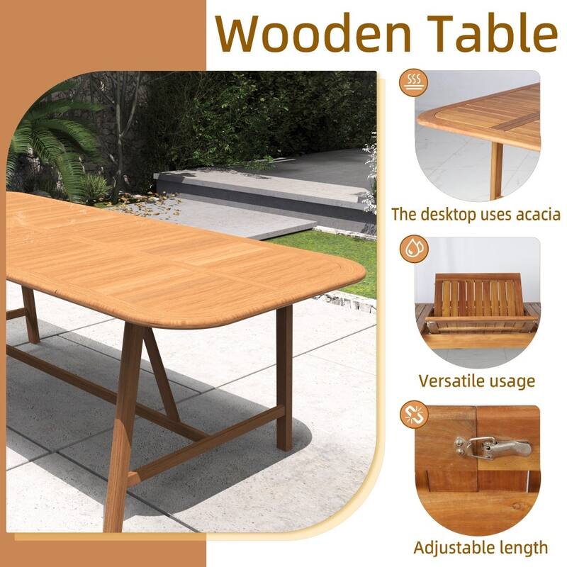 Modern Outdoor Extendable Acacia Wood Dining Table Perfect for Family Gatherings