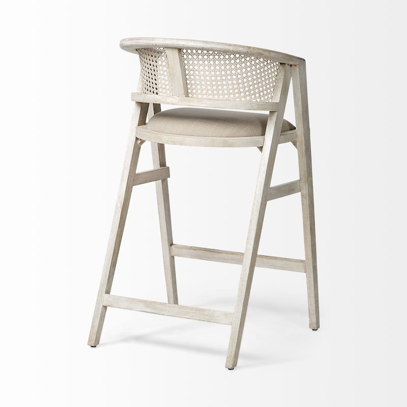 Tabitha Beige Fabric and Rattan Seat with Blonde Solid Wood Frame Counter Stool