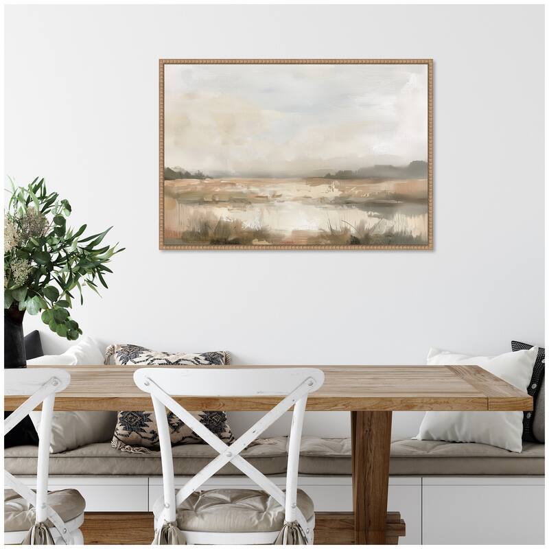 Kate and Laurel Neutral Abstract Landscape by The Creative Bunch Studio Framed Canvas Wall Art Print