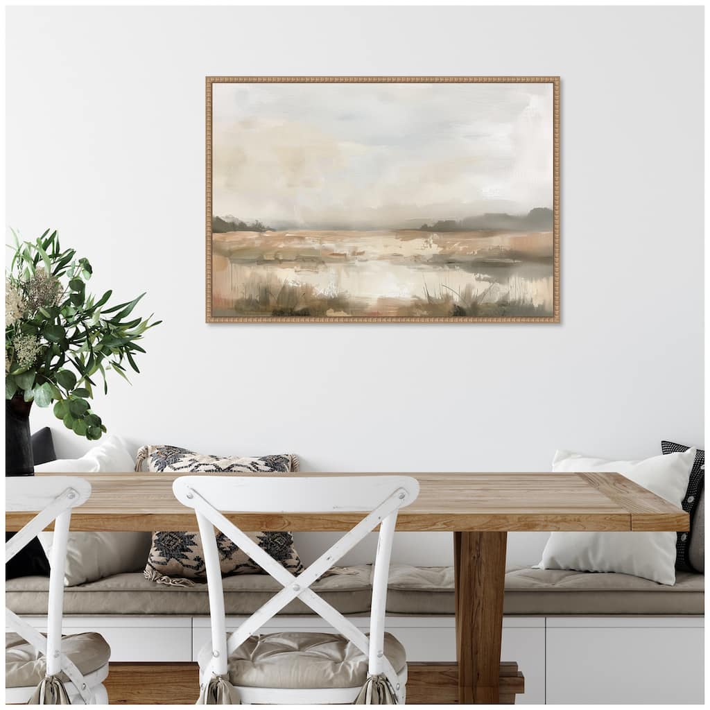 Kate and Laurel Neutral Abstract Landscape by The Creative Bunch Studio Framed Canvas Wall Art Print