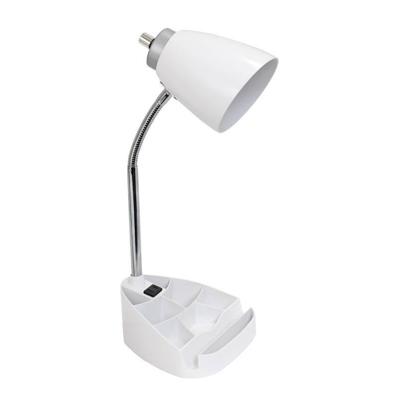 Limelights Gooseneck Organizer Desk Lamp w/ Holder & Charger, White