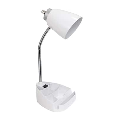 Limelights Gooseneck Organizer Desk Lamp w/ Holder & Charger, White