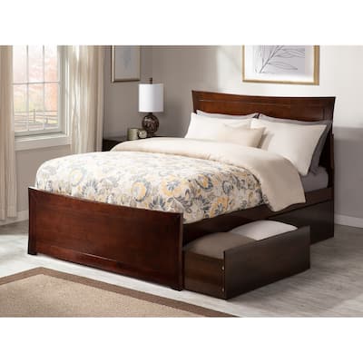 Metro Full Platform Bed with Footboard with 2 Bed Drawers in Walnut