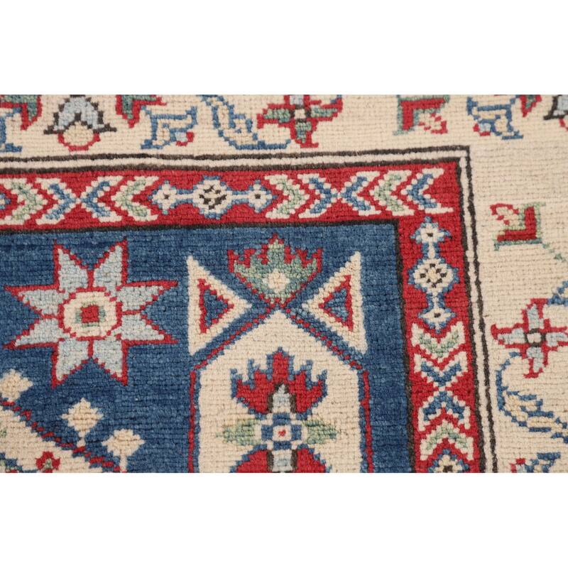 Kazak Oriental Area Rug Hand-Knotted Traditional Blue Wool Carpet - 4'11" x 6'7"