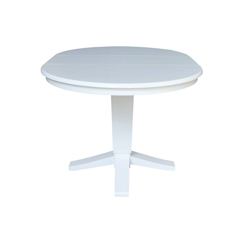 36" Solid Wood Round Top Pedestal Dining Table with 12 in Leaf