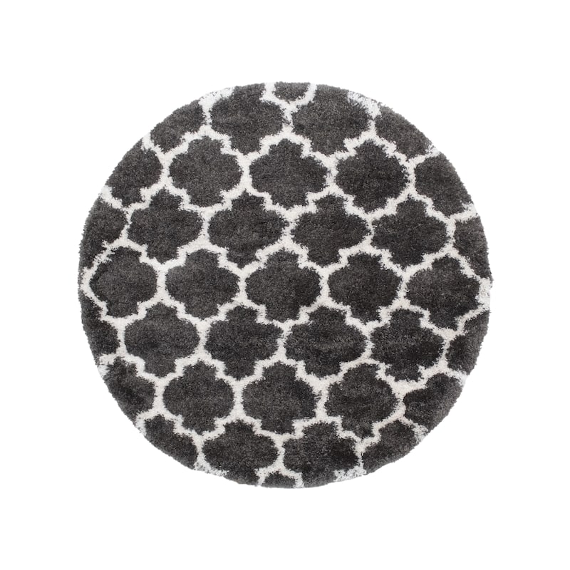 Noori Rug Lux Ava Trellis 2-Inch Shag Rug - 5'3" x 5'3" - Charcoal/Ivory
