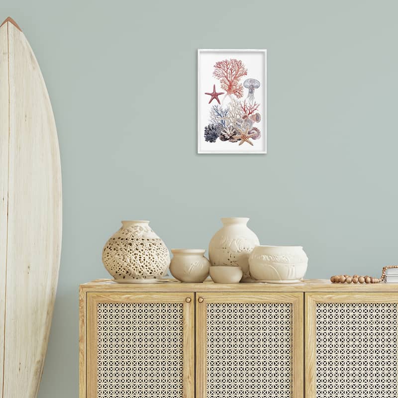 Stupell Aquatic Animals & Coral Framed Giclee Art Design By Ramona Murdock