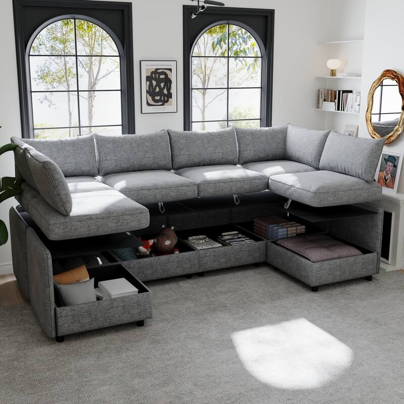 Modular Sectional Sofa 2-Seater Sofa Couch with Ottoman, Living Room Lounge Sofa Loveseat with Storage