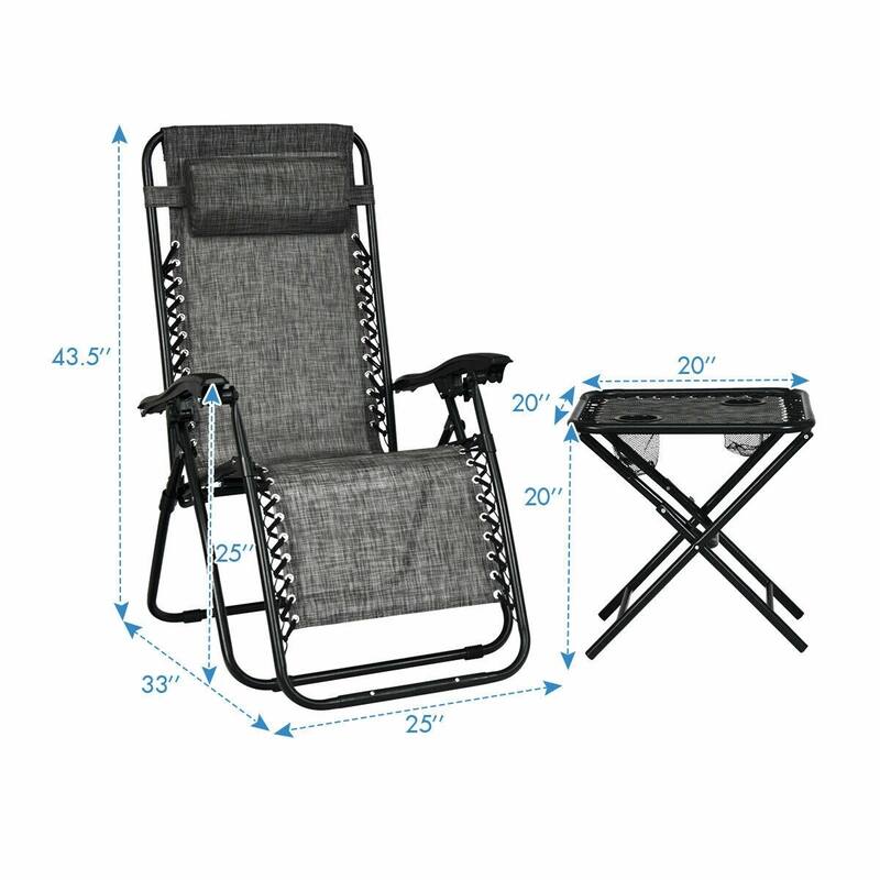 3-Piece Folding Portable Zero Gravity Reclining Lounge Chairs and Table Set for Relaxatio - 26.0" x 39.5" x 44.5" (L x W x H)