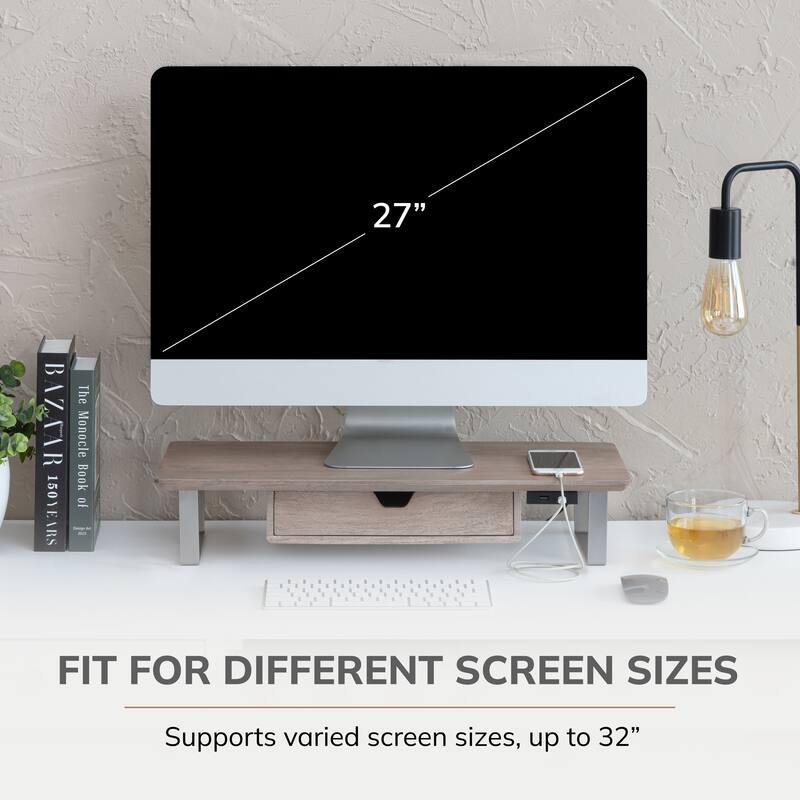 Jani Wood Monitor Stand Riser Desk - Ergonomic Design Stand, Desktop Organizer Table for Home, Office Workspace, Gaming Desk