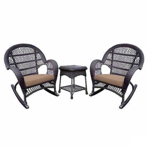 Havenside Home Surfside Espresso Rocker Wicker Chair And End Table Set with Cushions