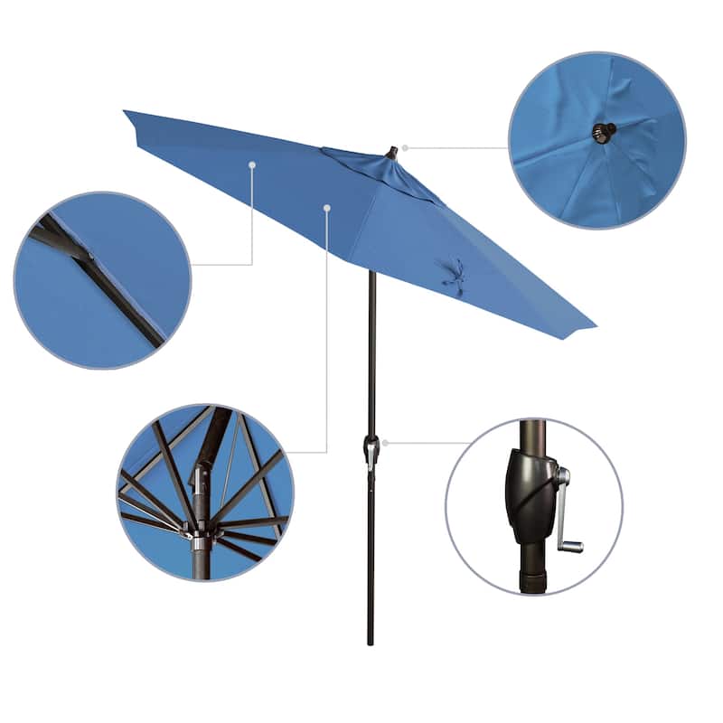 California Umbrella 7.5' Round Crank Lift Auto Tilt 8 Rib Aluminum Patio Umbrella, Bronze Finish, Olefin Royal Blue Fabric
