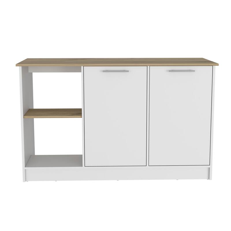 Spacious Kitchen Island with Large Countertop, Open Storage Shelves, and Double-Door Cabinet for Organized Cooking