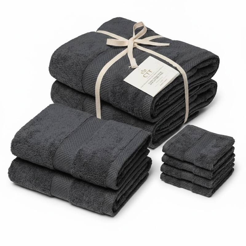 MADISON 8-Piece Cotton Turkish Towel Set Soft Absorbent Bath, Hand Towels & Washcloths - 8-Piece - Grey