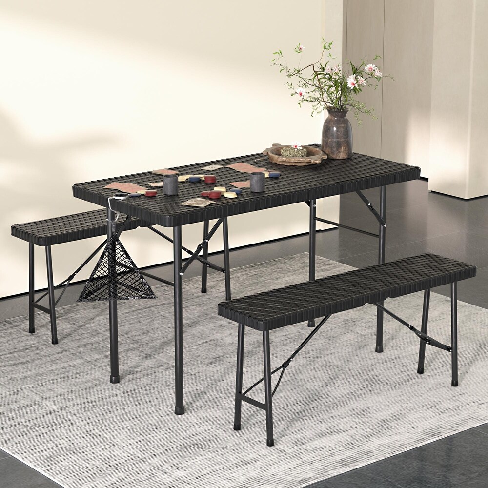 Black fold away discount table and chairs