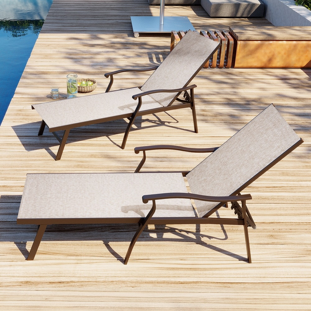 VredHom Outdoor Aluminum Adjustable Chaise Lounge (Set of 2)