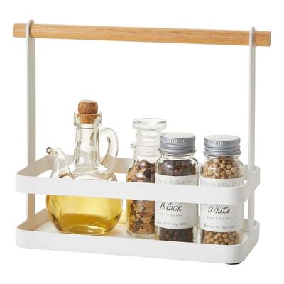 Yamazaki Home Tabletop Storage Caddy, Steel and Wood, Holds 4.4 lbs - L 3.94 x W 9.45 x H 7.87 inches