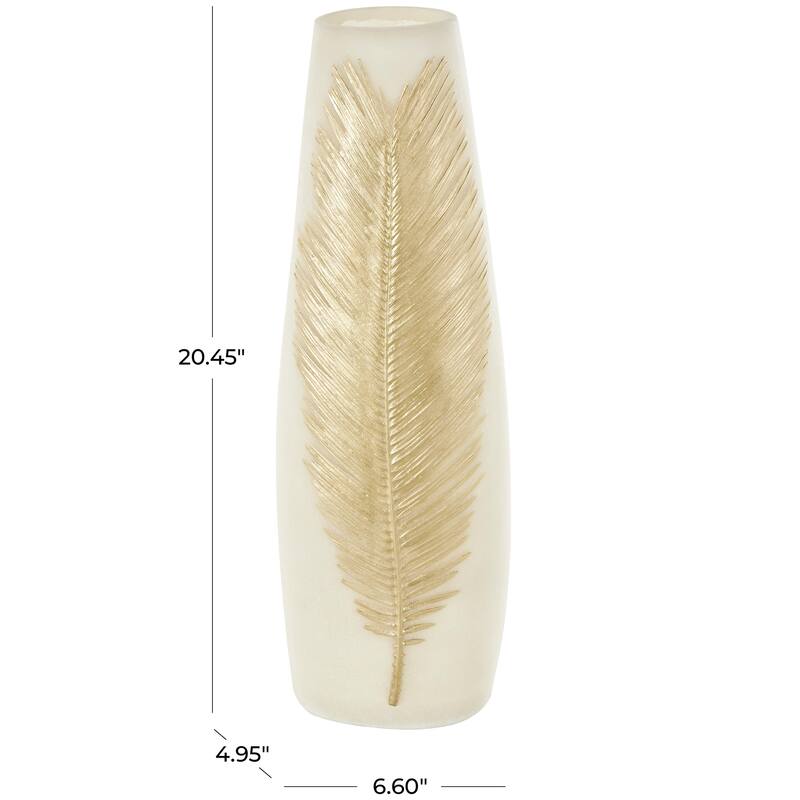 Polystone Leaf Decorative Vase with Gold Leaf Relief - Cream - Roche River Decor