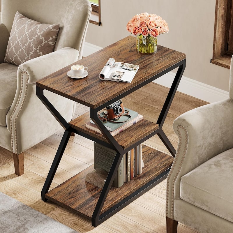 Small 3-Tier Sofa Table, Industrial End Side Table with Storage Shelves
