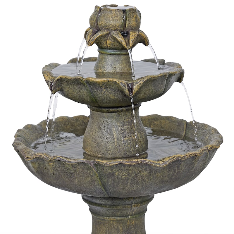 Alpine Corporation USA142SLR 34" Solar Flower Style 2-Tiered Water Fountain Elegant Outdoor Waterfall Feature for Garden