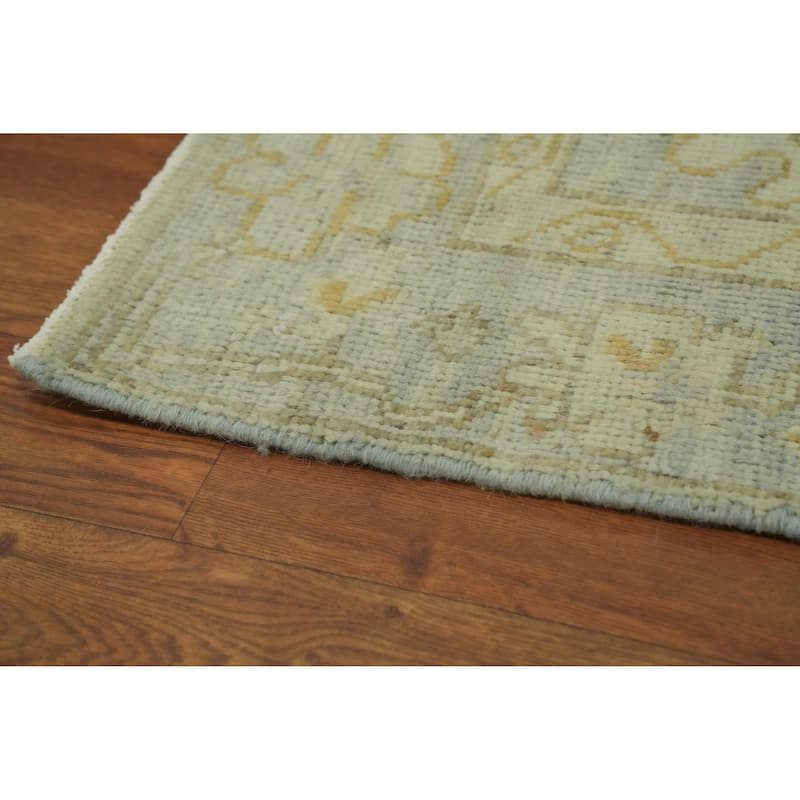 Vegetable Dye Wool Oushak Turkish Runner Rug, Floral Geometric Carpet - 11' 7'' X 2' 9''