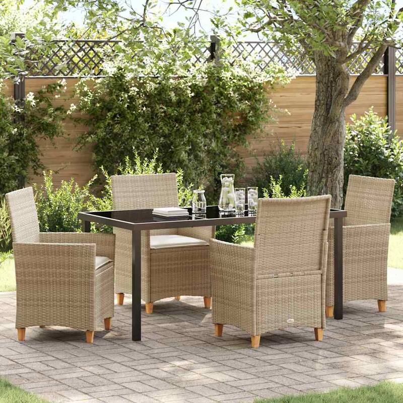 vidaXL Garden Dining Set Poly Rattan - Beige-21.65x23.62x36.61 inches