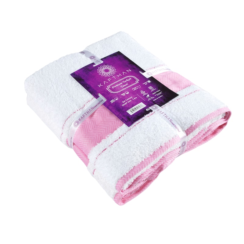 KAFTHAN Textile Fishbone Turkish Cotton Bath Towels (Set of 2) - 59"L x 35"W x 0.5"H