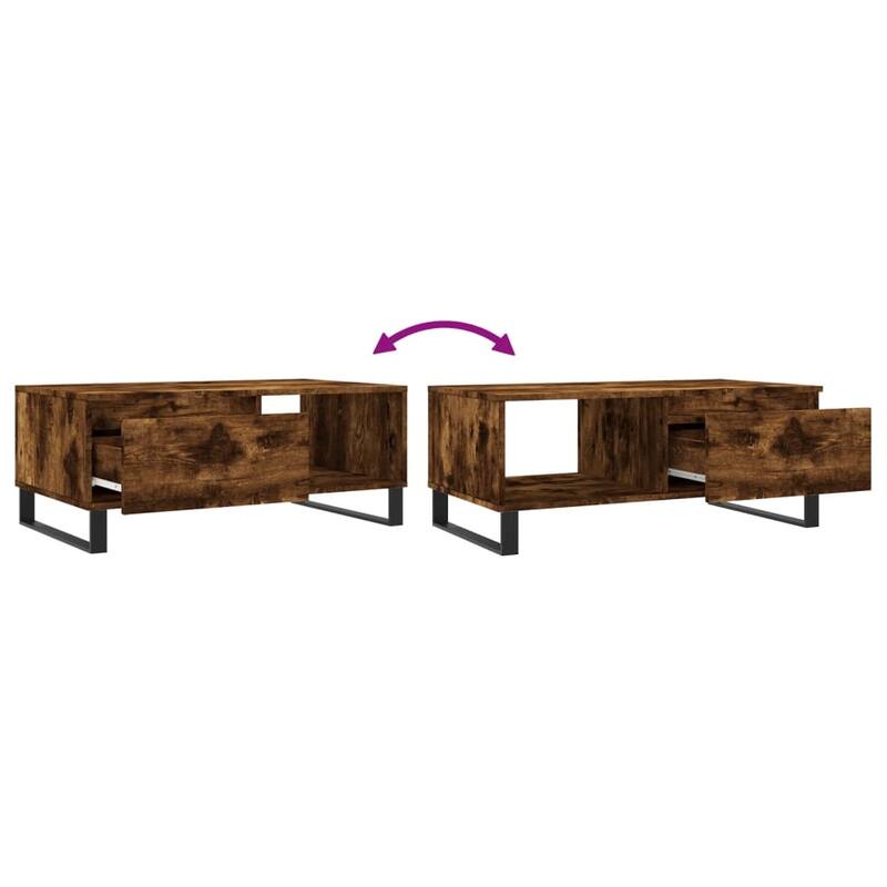 vidaXL Coffee Table Smoked/Brown Oak Engineered Wood, Metal 35.4x19.7x14.4 in - 19.7 x 35.4 x 14.4