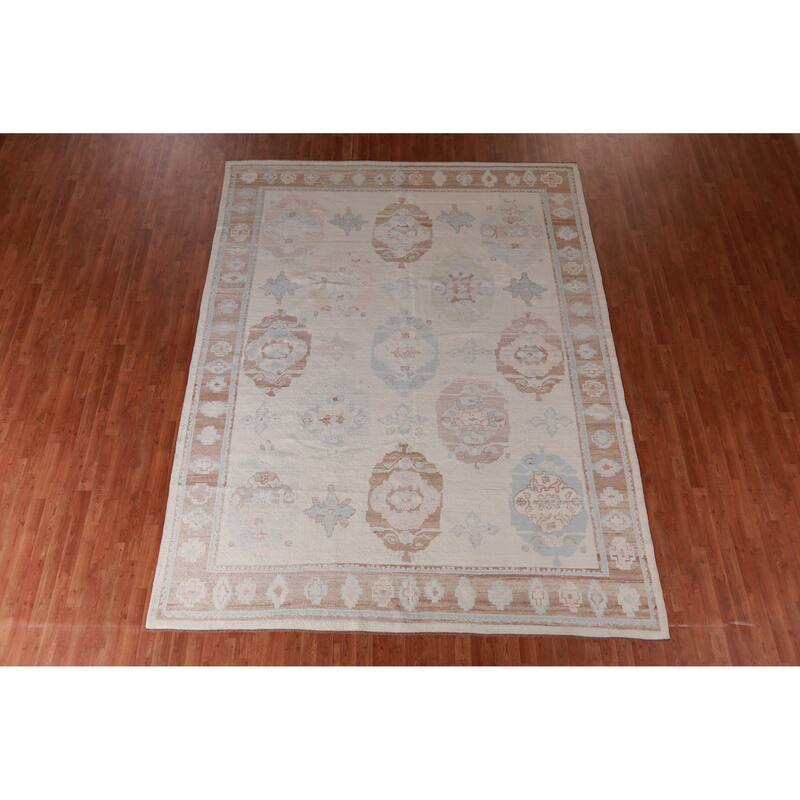 Hand Knotted Oriental 100% Wool Carpet Transitional Floral Beige & Ivories Oushak Area Rug - 11' 5'' X 9' 0''