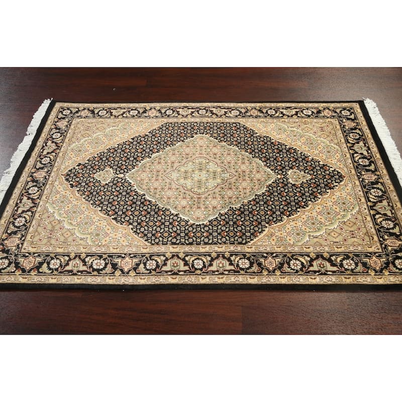 Wool/ Silk Vegetable Dye Tabriz Mahi Area Rug Handmade Oriental Carpet - 3'10" x 6'0"