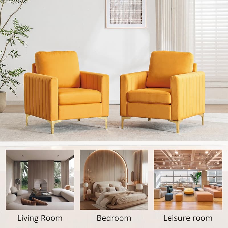Modern Velvet Accent Chair for Living Room & Bedroom Comfy Reading Armchair with Gold Metal Legs