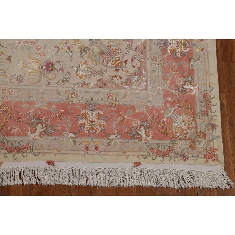 Floral Vegetable Dye Signed Tabriz Persian Rug Handmade Wool Carpet - 6'6"x 9'9"