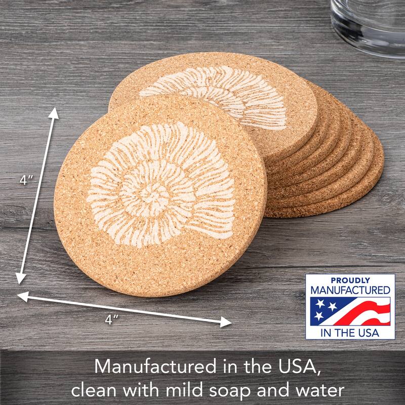 Seashell 4 Pack Absorbent Cork Coaster Made in The USA 4" Round