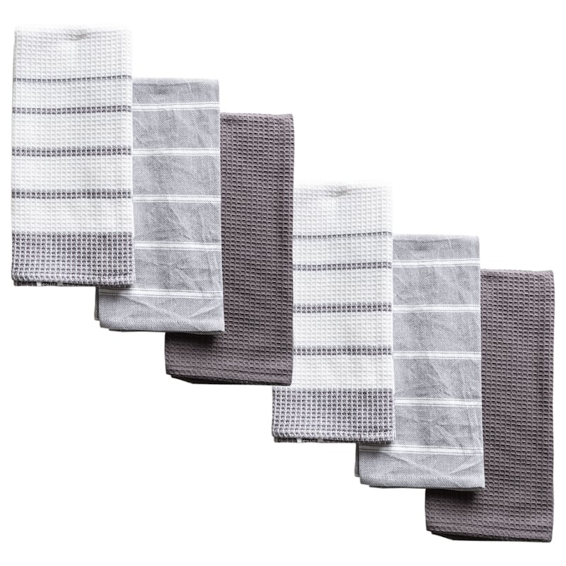 Fabstyles Fouta Cotton Kitchen Towels & Dischcloths - Grey - Set of 6 - 18x26