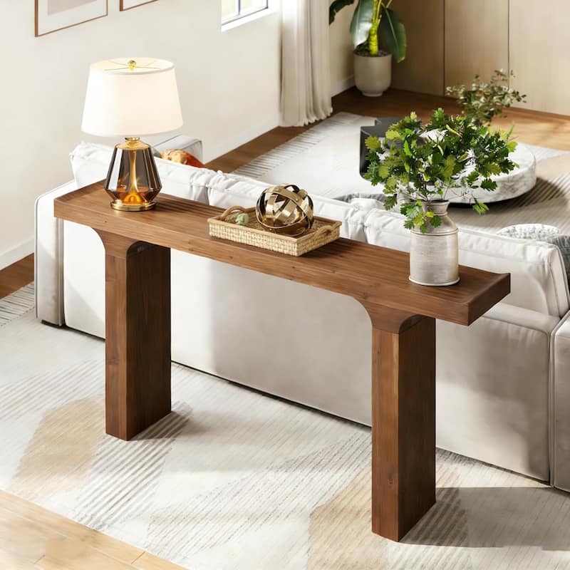 Solid Wood Console Table, 59" Farmhouse Entryway Sofa Table Behind The Couch - 59" L x 12" W x 32" H
