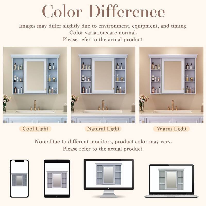 35'' Wall Mounted Bathroom Mirror Cabinet with Adjustable Shelves and Open Storage