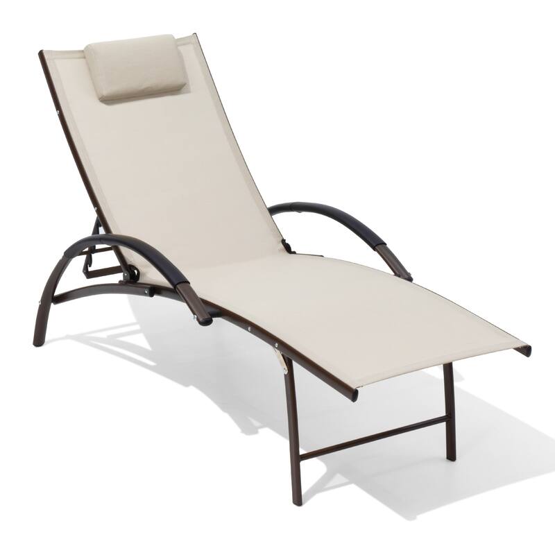 Crestlive Products Outdoor Adjustable Reclining Chaise Lounge Chair with Armrest