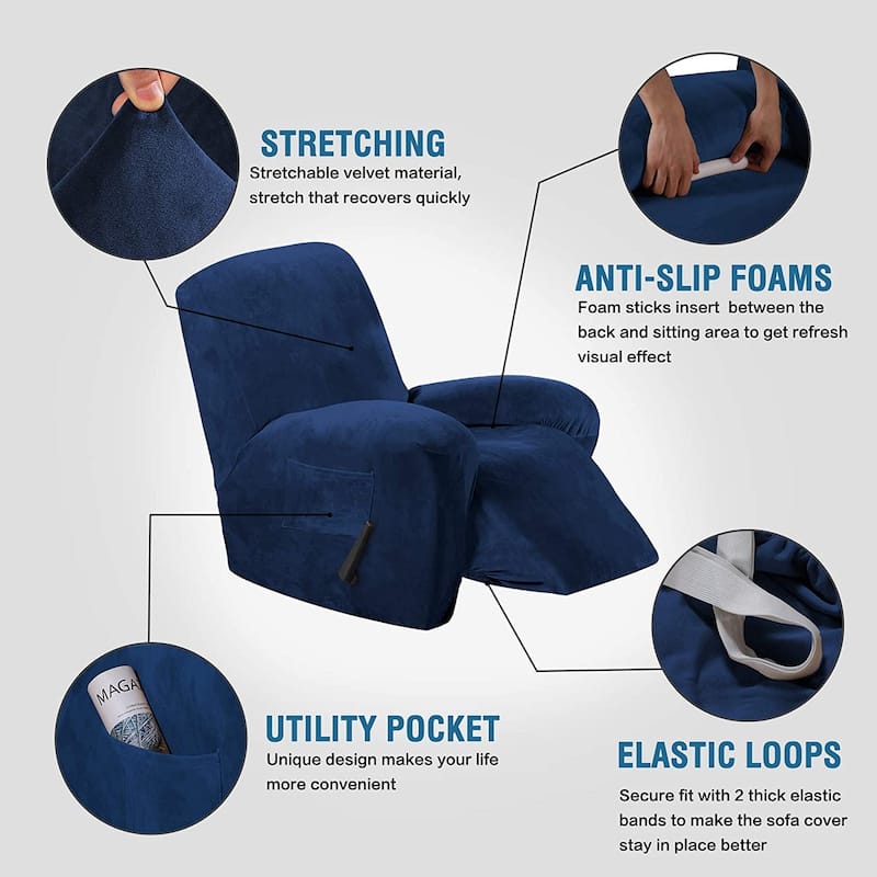 Enova Home Velvet Spandex Recliner Chair Slipcover with Elastic Bottom Side Pocket