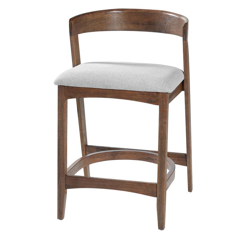 Christopher Knight Home - Mid-Century Upholstered Wooden Counter Stools - 27" Seat Height Bar Stools with Back, Set of 2