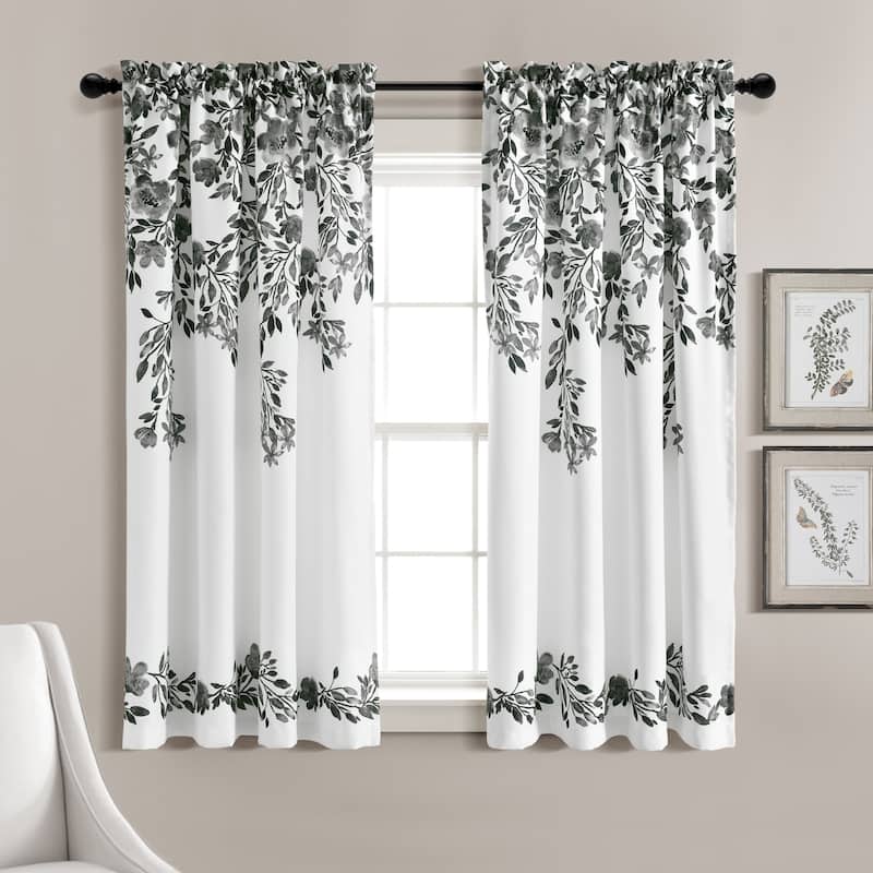 Porch & Den Elcaro Floral Room Darkening Curtain Panel Pair - 52"W x 63"L - Black&White