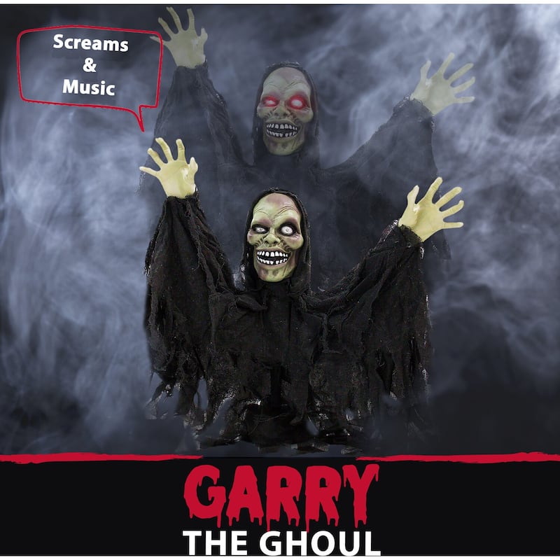Haunted Hill Farm 24 In. Pop-Up Animatronic Ghoul, Indoor/Outdoor Halloween Decoration, Flashing Red Eyes, Poseable, Battery