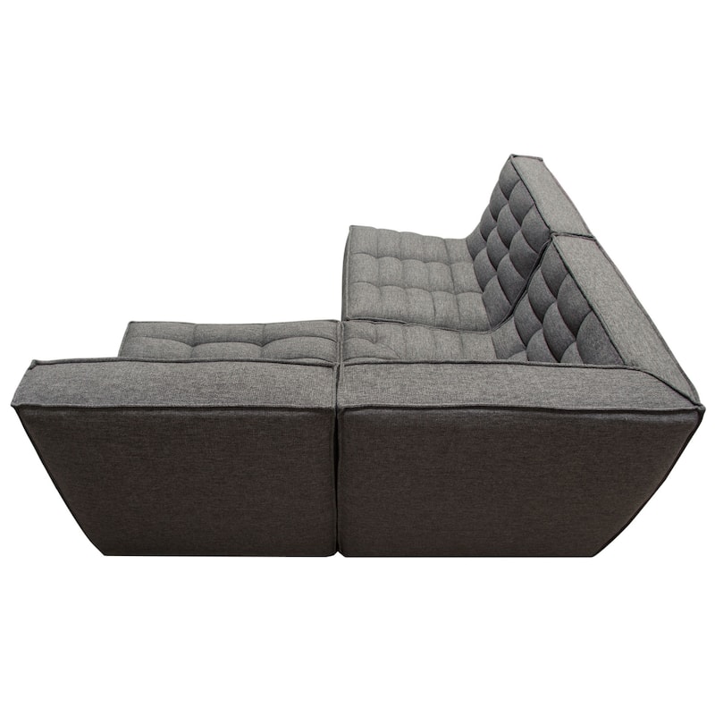Ema 3pc Modular Sectional Corner Sofa, Grid Tufted Gray Polyester