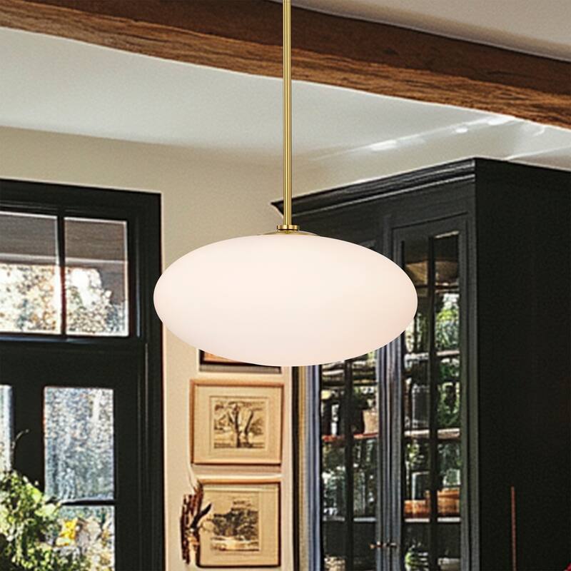 Livia Brass Pendant Light with Glass Oval Frosted Shade
