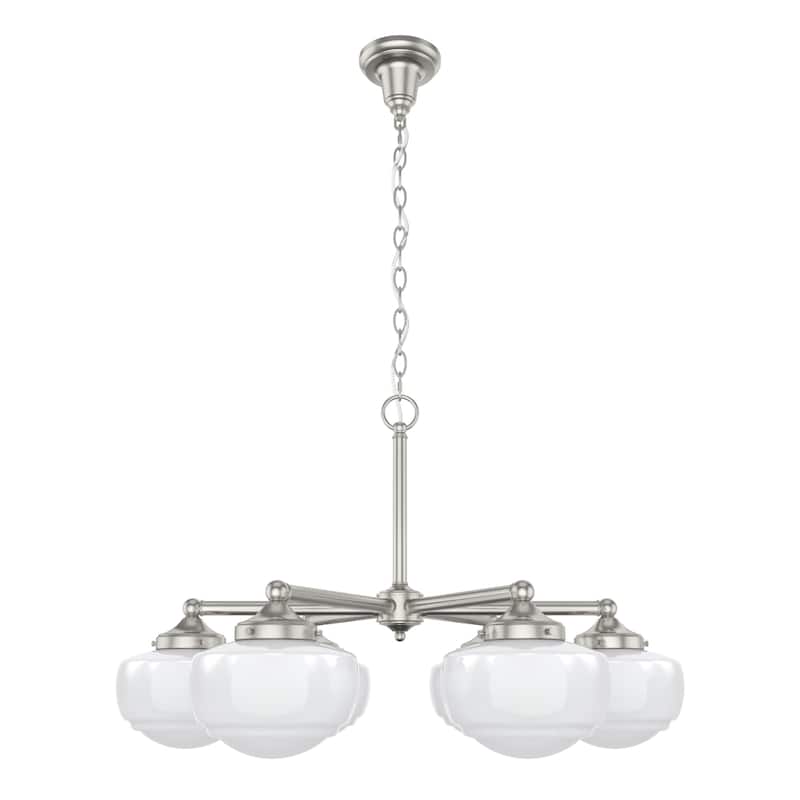 Hunter Saddle Creek Contemporary Schoolhouse Chandelier - Clear or White Glass Globes - Entry, Dining Room, Kitchen Table